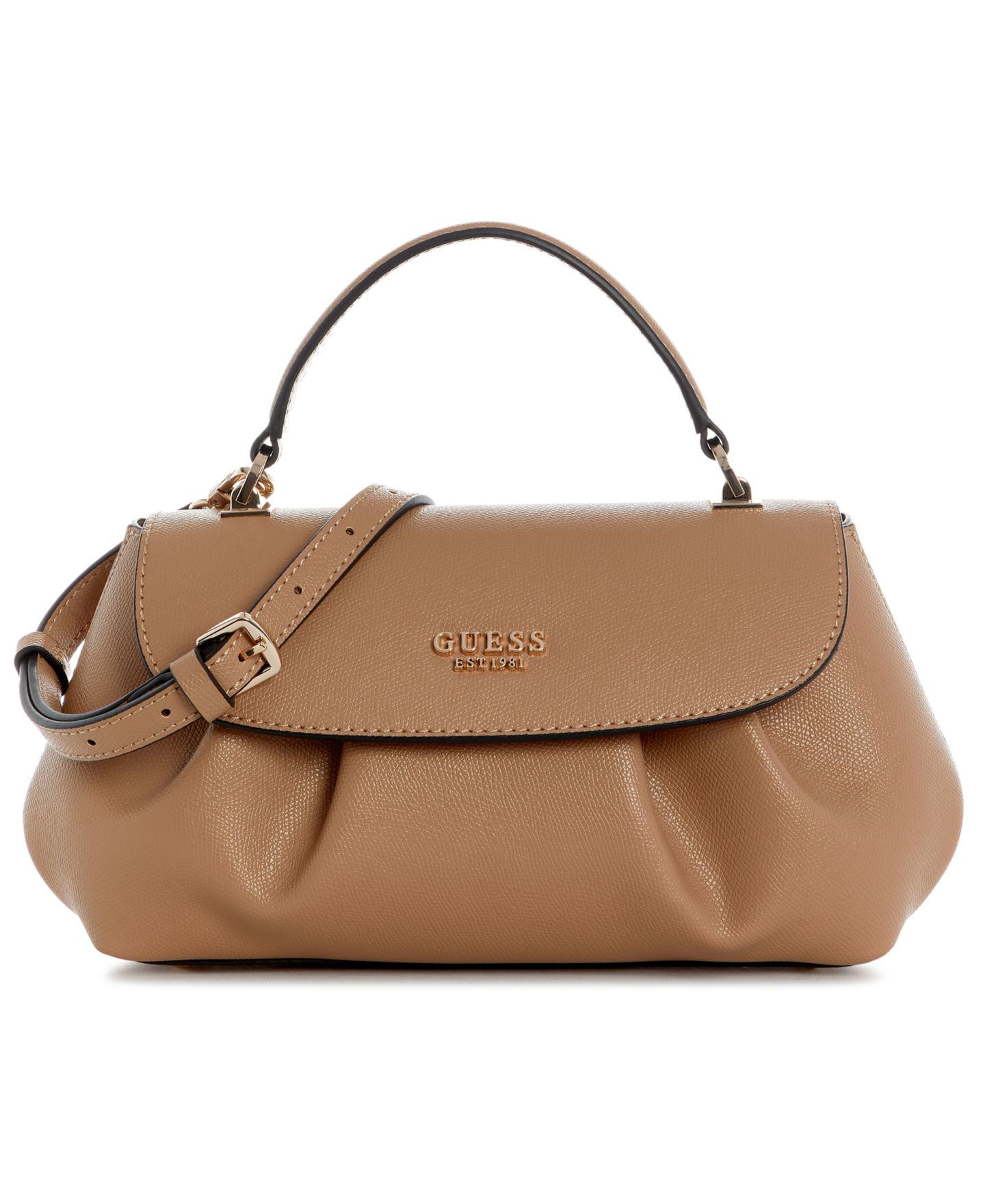 Женская сумка GUESS Amorette Top Handle Medium Flap Satchel Handbag, цвет: Бежевый — фото 1