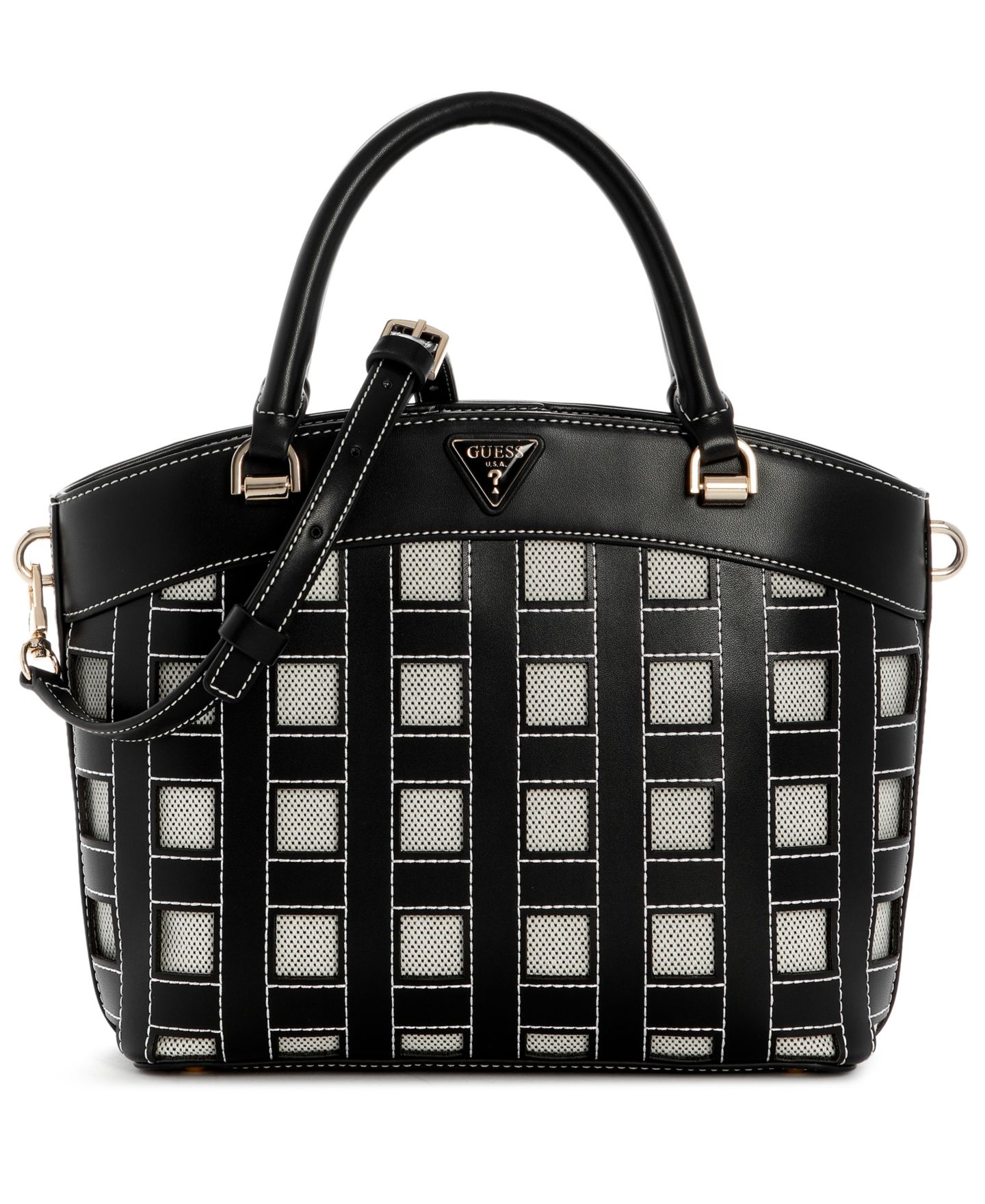 Женская сумка GUESS Frankie Medium Top Handle Satchel Handbag, цвет: Чёрный — фото 1