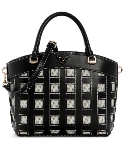 Женская сумка GUESS Frankie Medium Top Handle Satchel Handbag, цвет: Чёрный