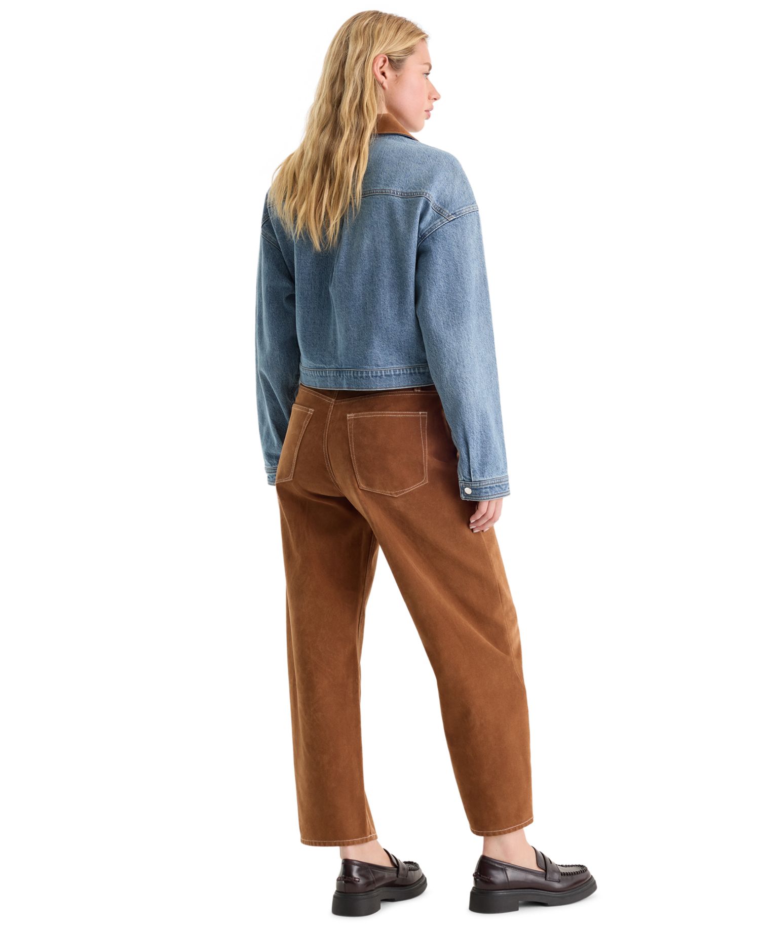 Women's Faux Suede Mid-Rise Barrel-Leg Ankle Jeans