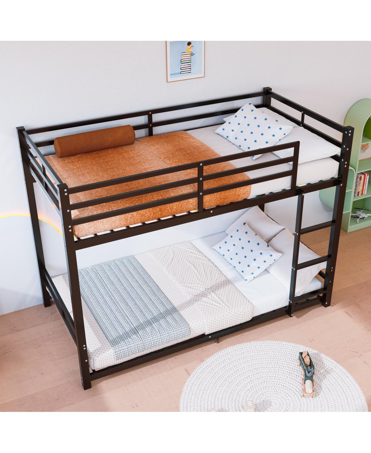 Streamdale Furniture Twin Over Twin Metal Bunk Bed with Ladder and Guardrails