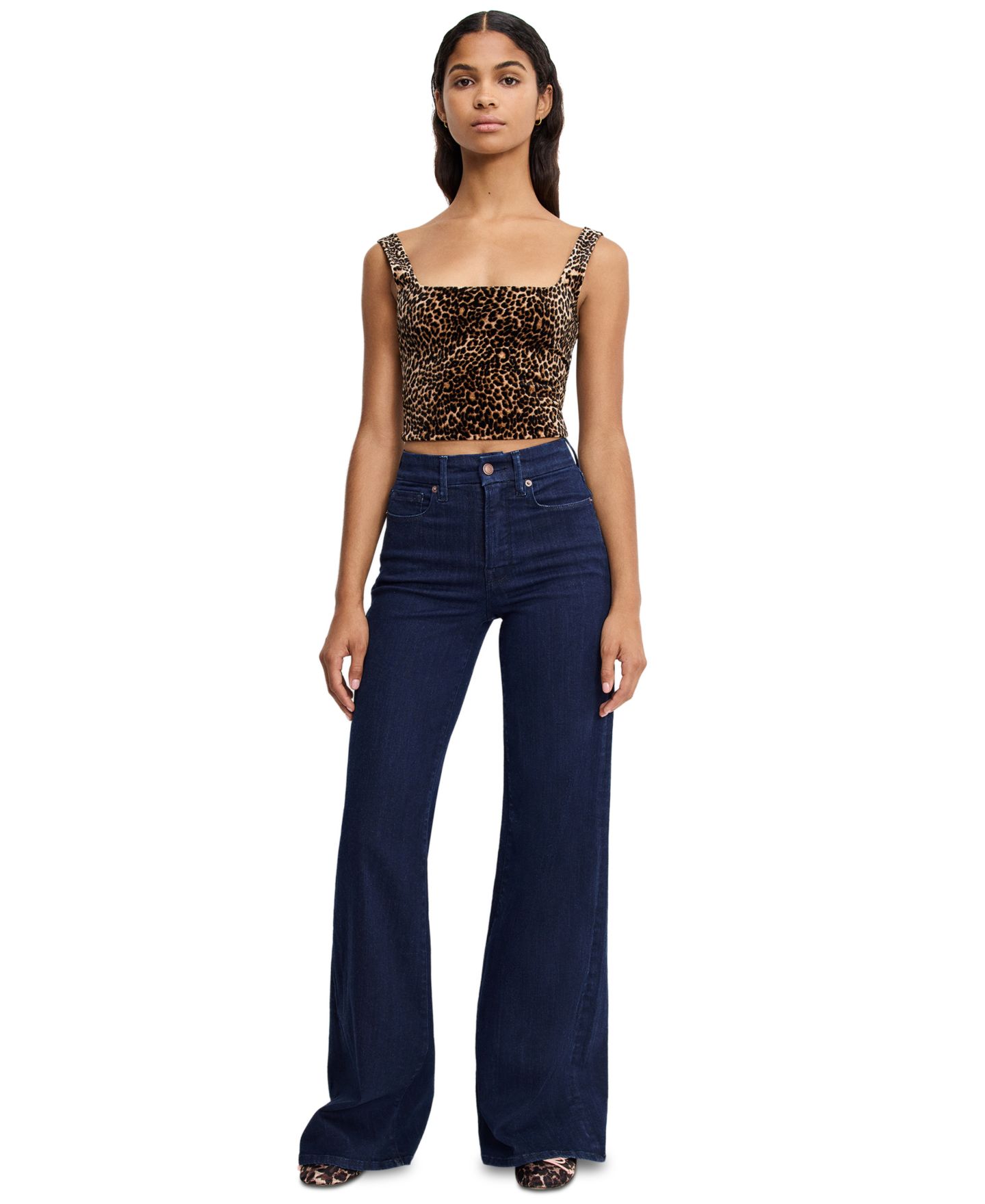 Женские джинсы Good American Petite High-Rise Wide-Leg Ankle, цвет: Индиго — фото 2