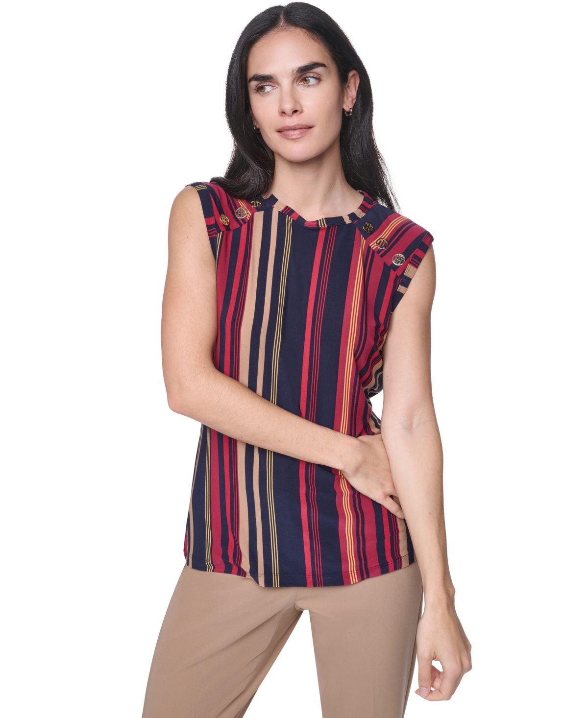 Tommy Hilfiger Women's Sleeveless Striped Crewneck Top