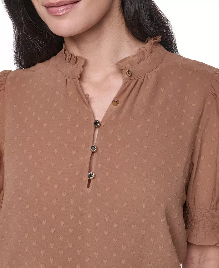 Women's Clip Dot Mock Neck Popover Top - thumbnail 4