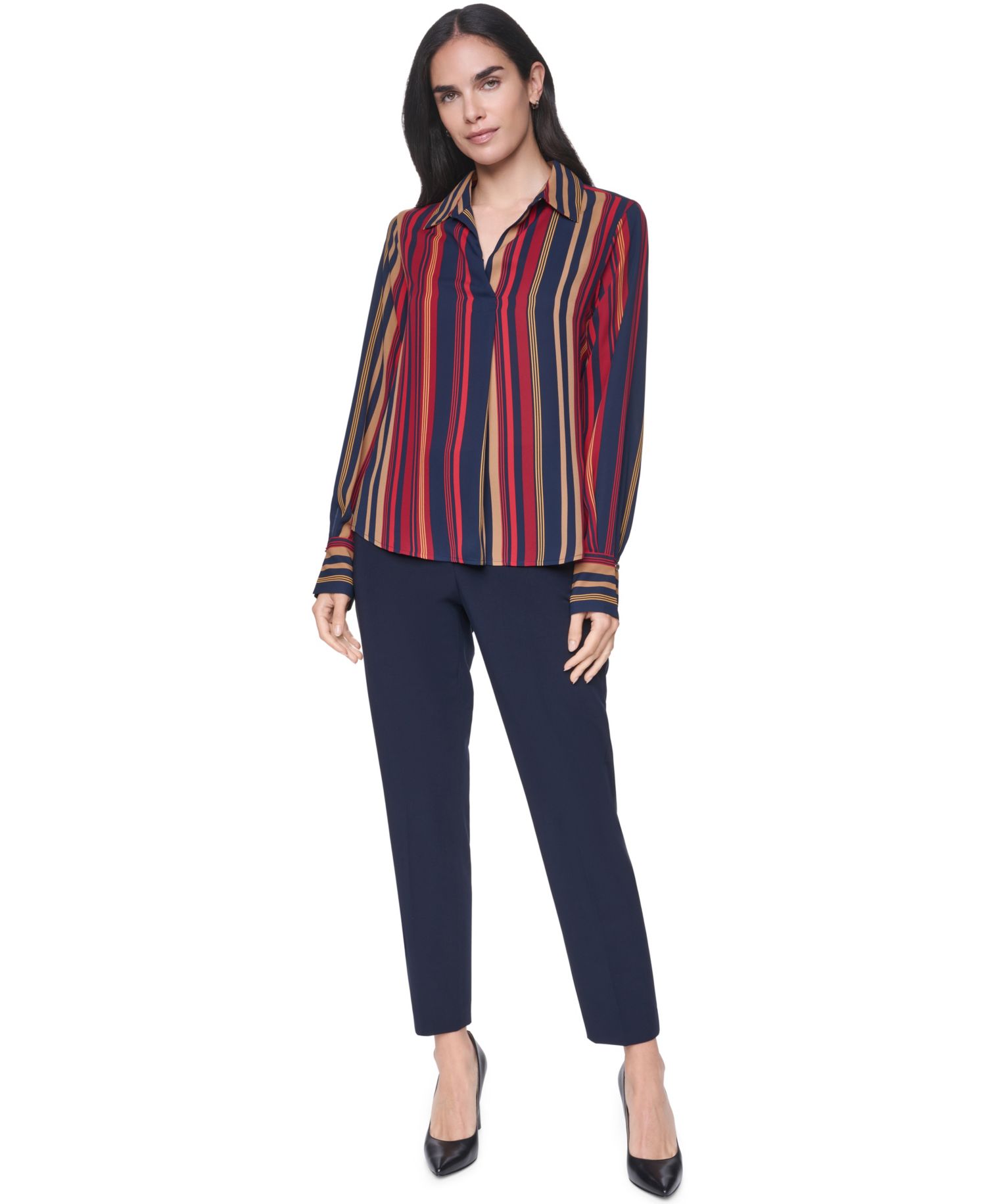 Women's Long-Sleeve Striped Popover Blouse