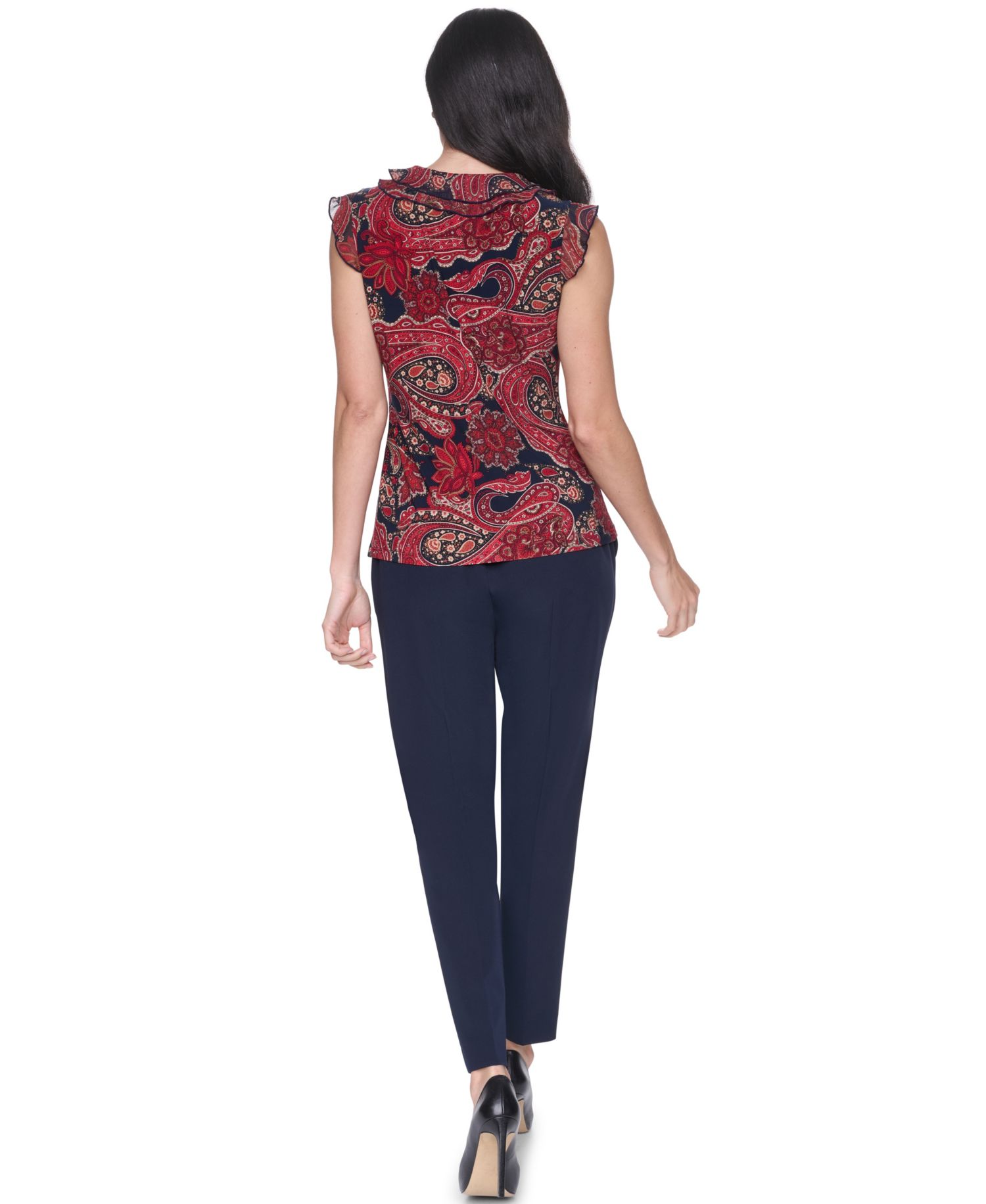 Women's Sleeveless Paisley V-Neck Blouse