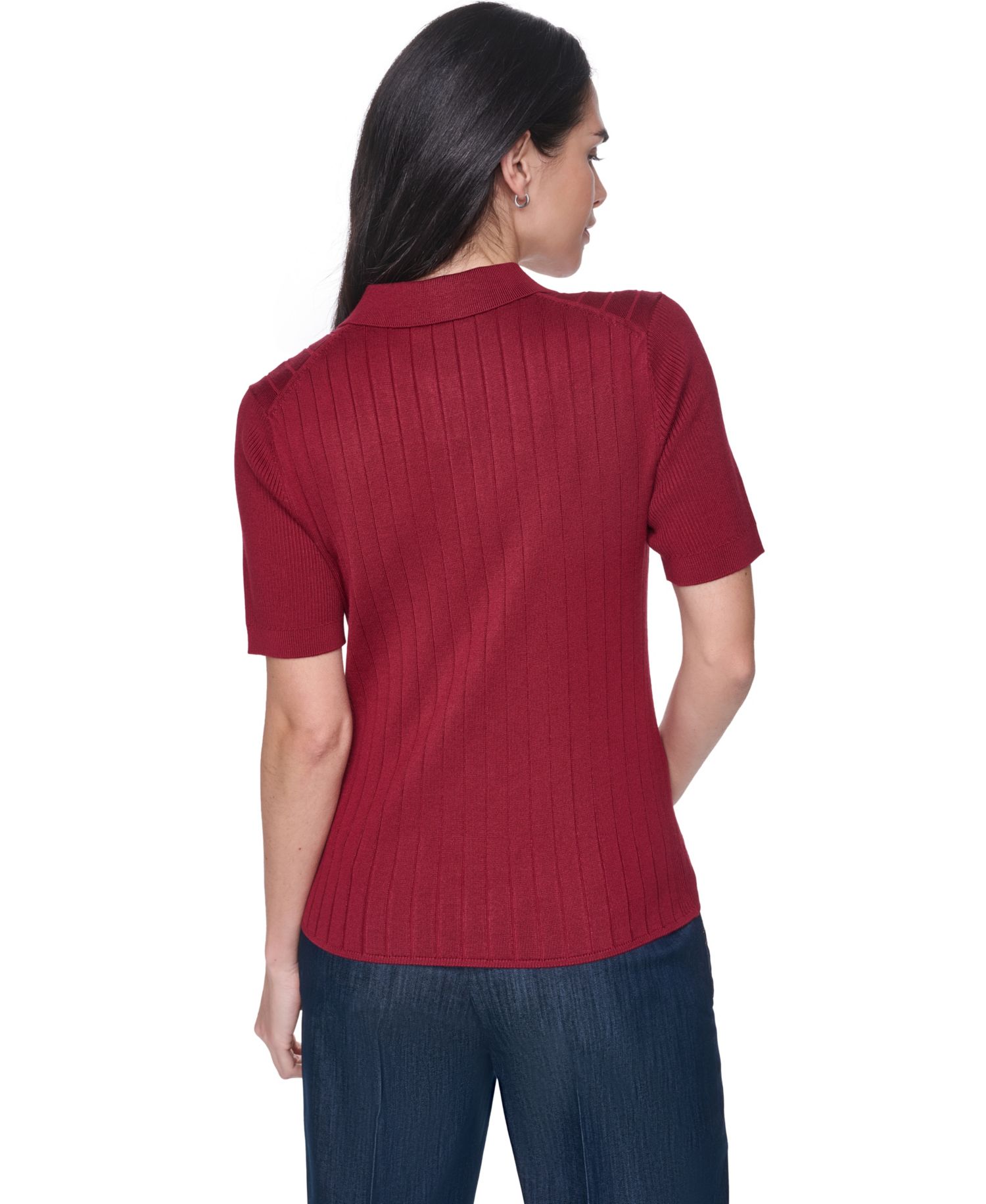 Women's Short-Sleeve Polo Ribbed Sweater