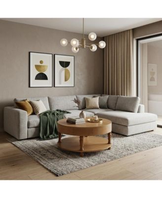32" Wood Round Coffee Table With Hidden Storage And Shelf
