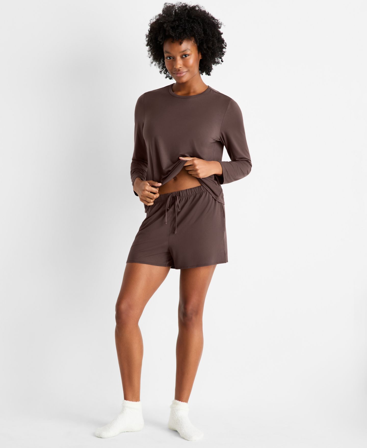 Пижамный комплект State Day, круглый вырез, длинный рукав — Macy's, цвет: Brownie — фото 3