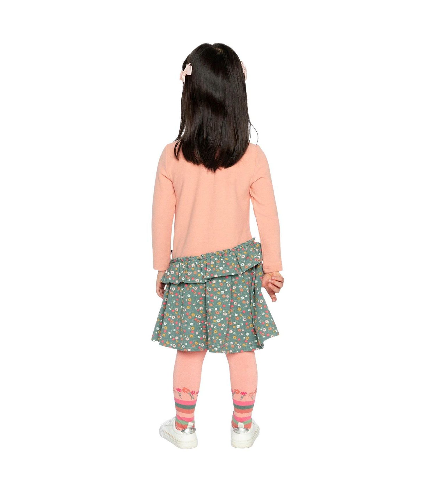 12M–24M Baby Girl Bi-Material Floral Print Dress