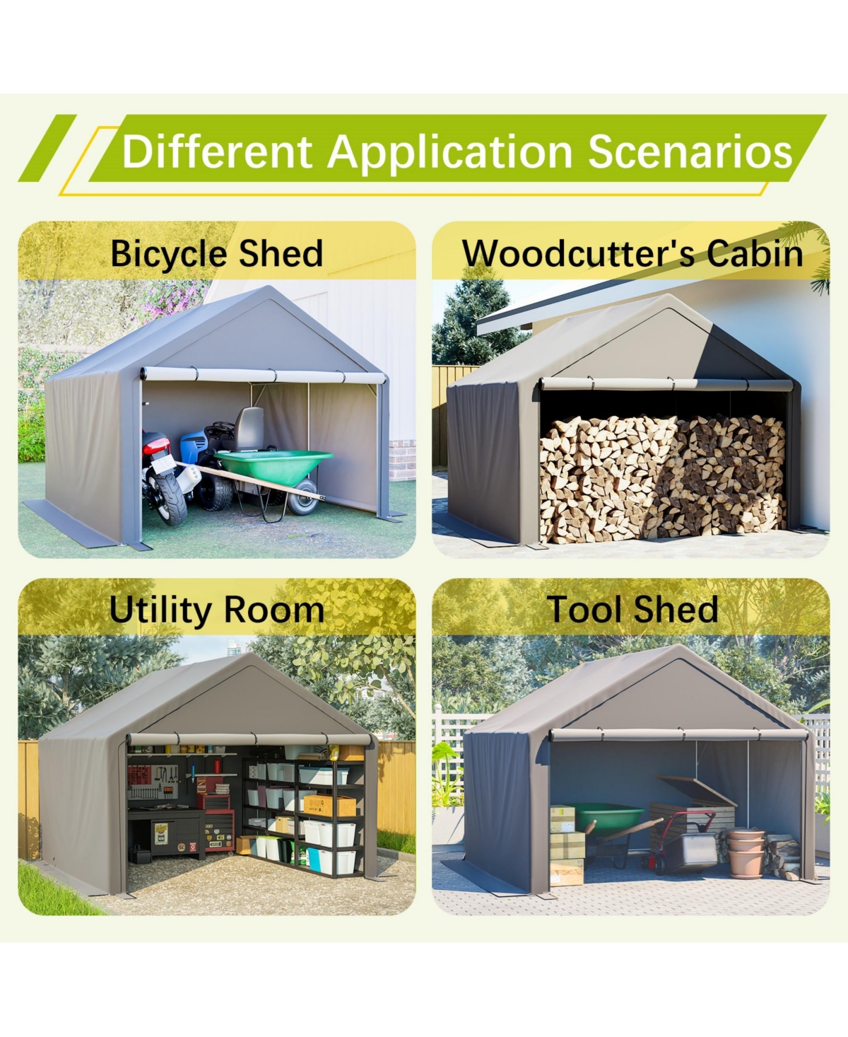 Clihome 10x10 Feet Storage Shed, Waterproof Uv Resistant Shelter with Roll-Up Door and Mesh Windows