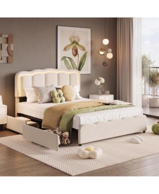 Upholstered Platform Bed Frame, Full Bed Frame with LED Lights, Adjustable Headboard, 2 Storage Drawers, No Box Spring Needed, Easy Assembly