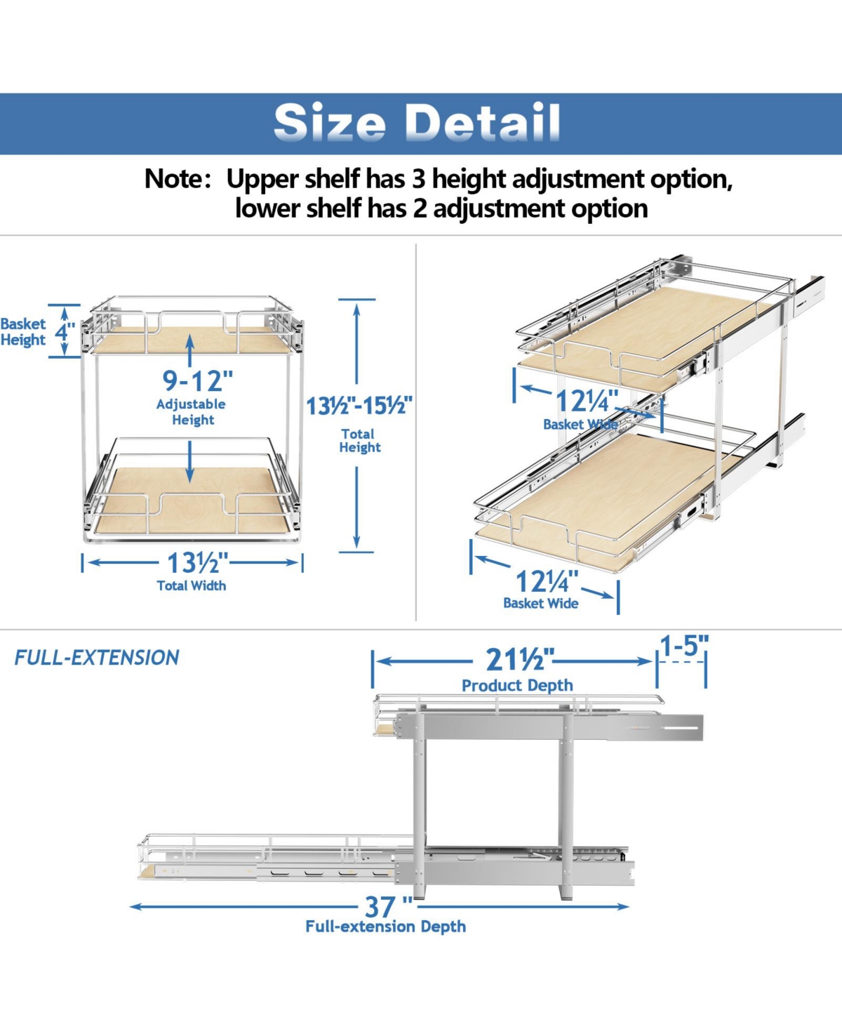 Lovmor 2 Tier Individual Pull Out Cabinet Organizer D Slide Wood Shelves Storage for Kitchen