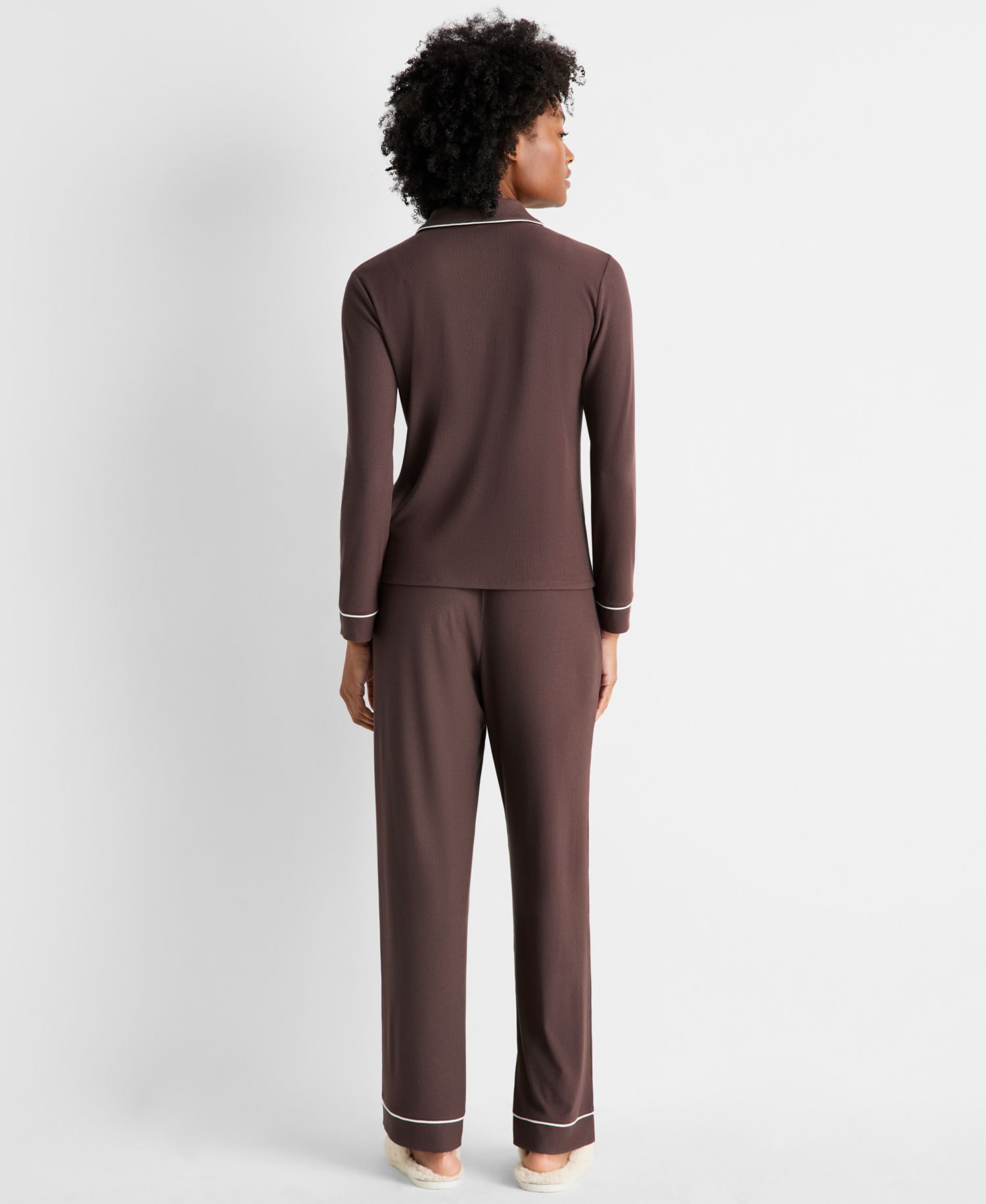 Women's 2-Piece Packaged Ribbed Notched-Collar Pajama set XS-3X