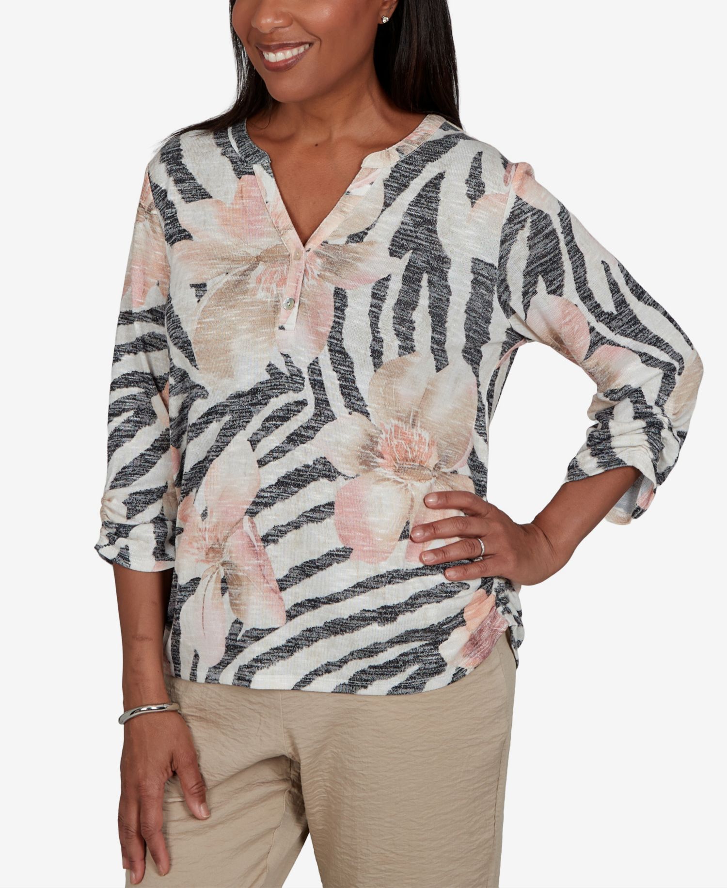 Women's Travel Advisory Animal Floral Henley Top