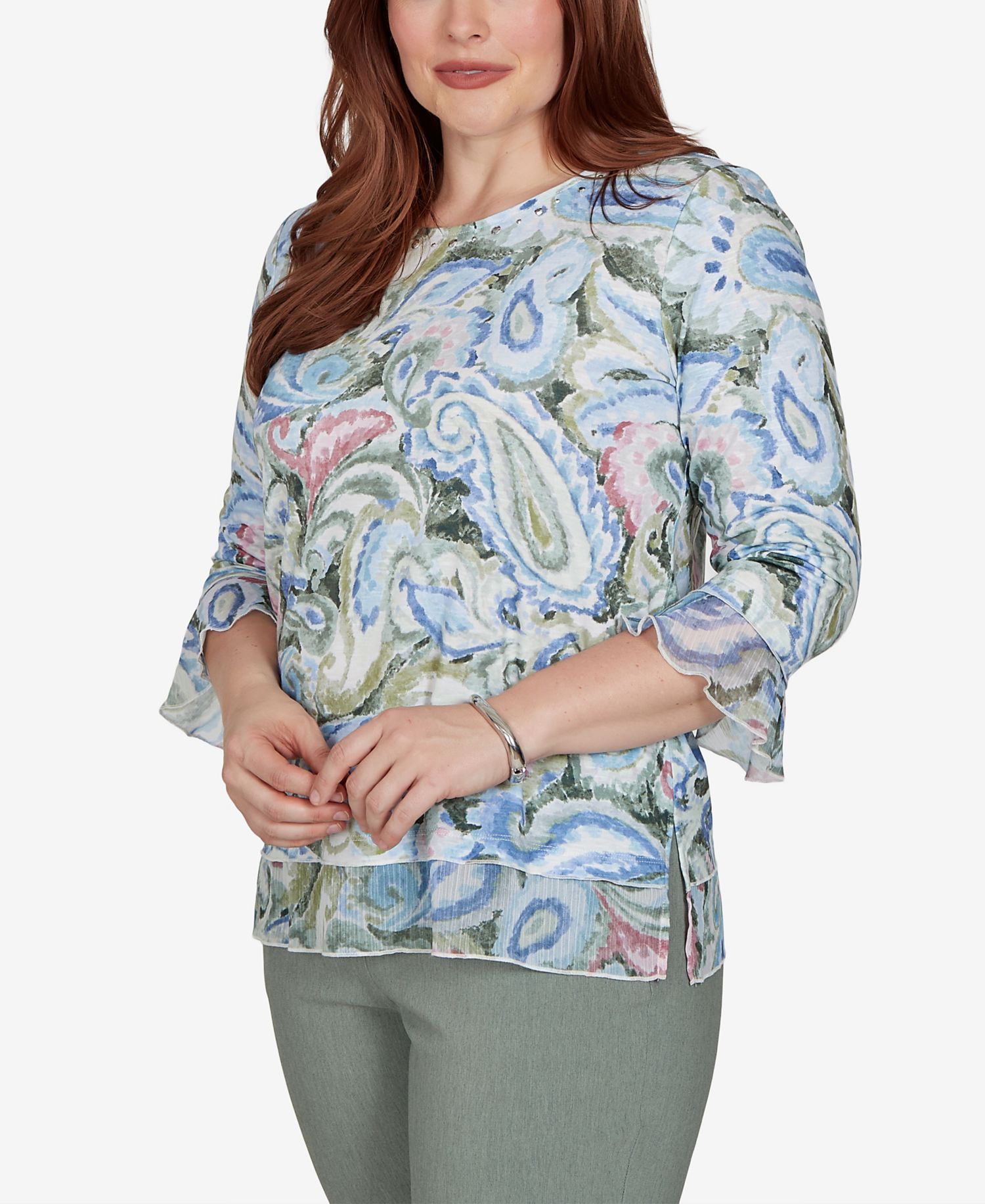 Women's Provence Paisley Woven Trim Knit Top