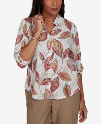 Women's Union Square Sketched Leaf Button Front Knit Top