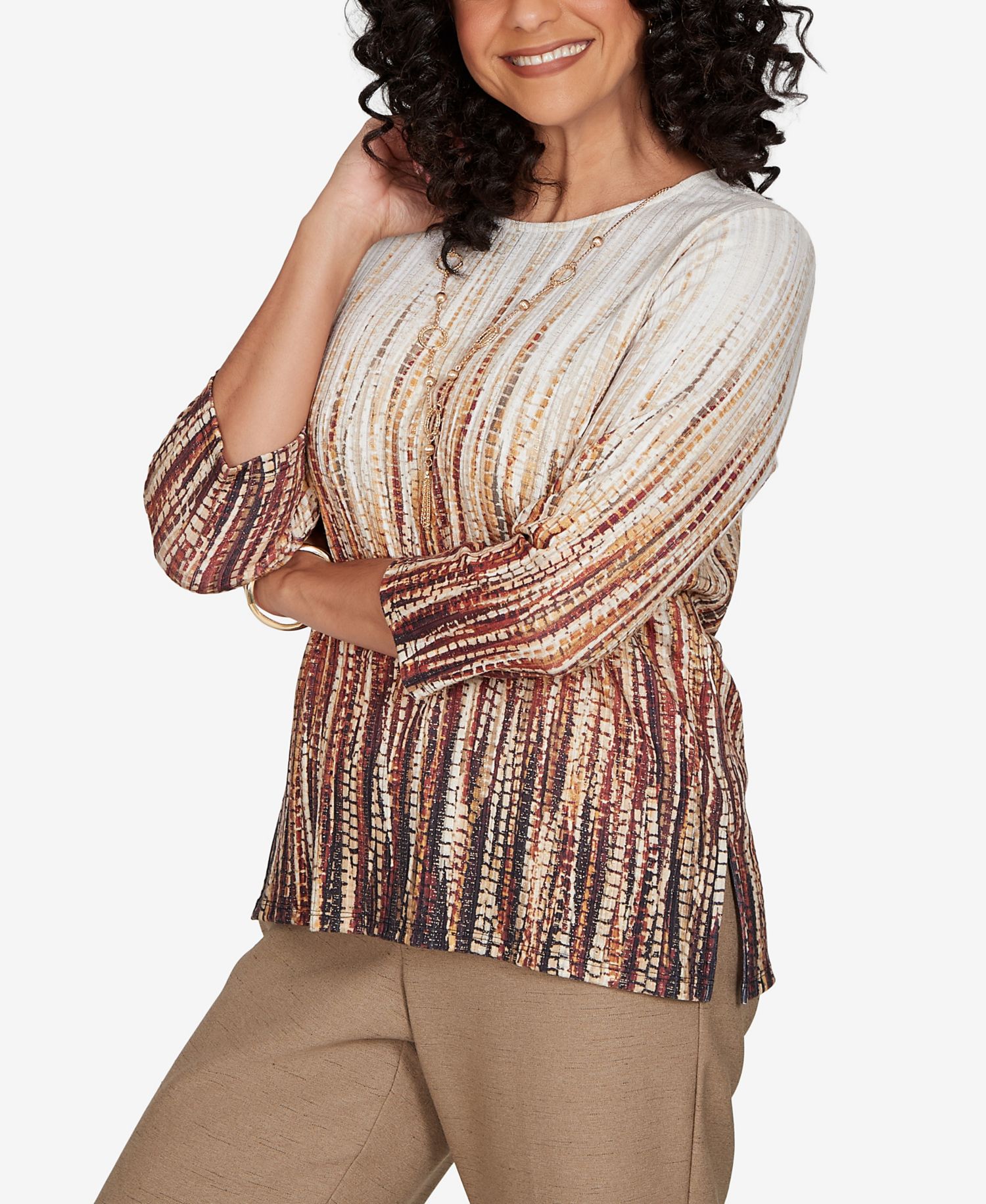 Women's Union Square Textured Ombre Squares Top with Necklace