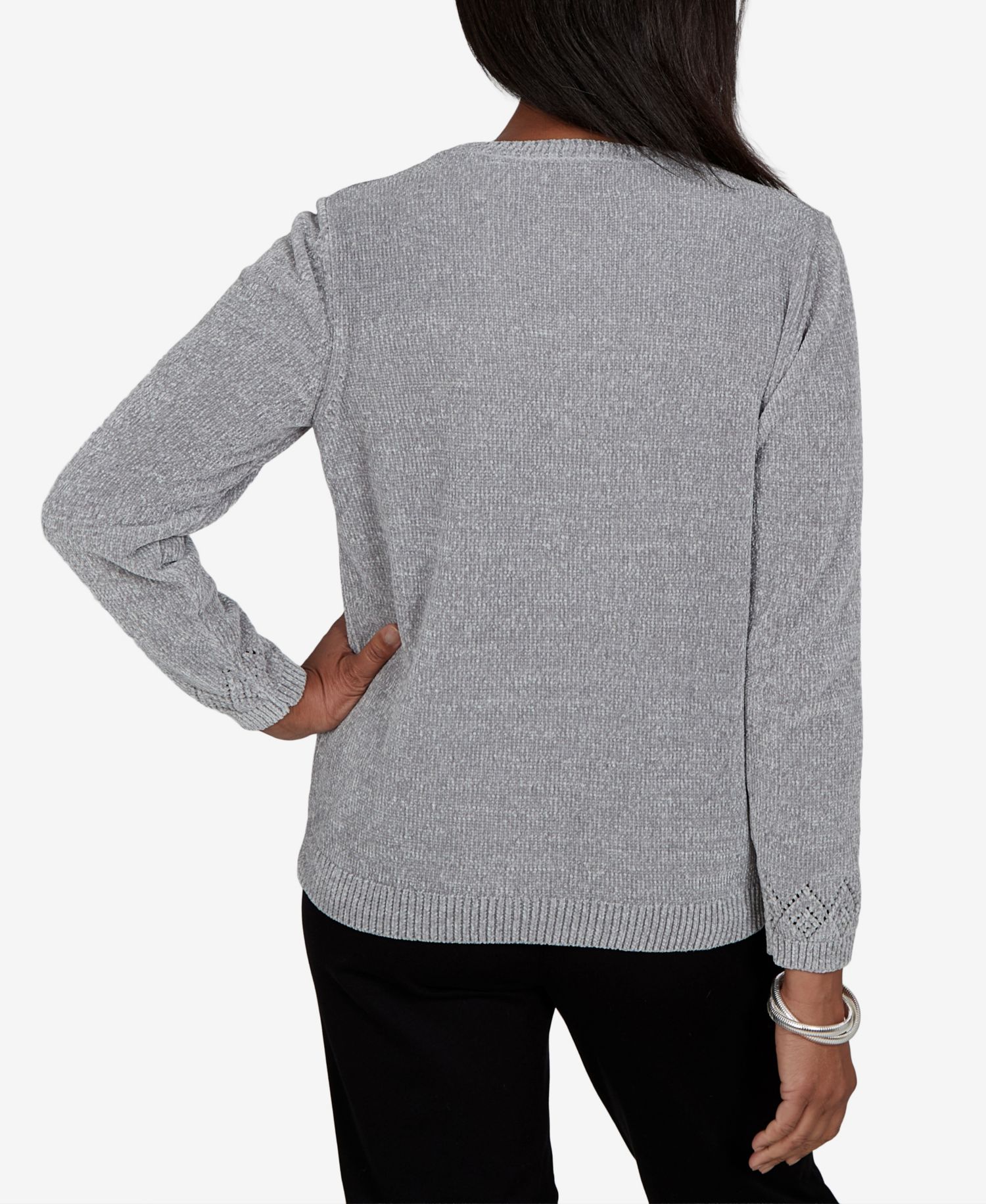 Women's Classic Embroidered Floral Textured Chenille Sweater