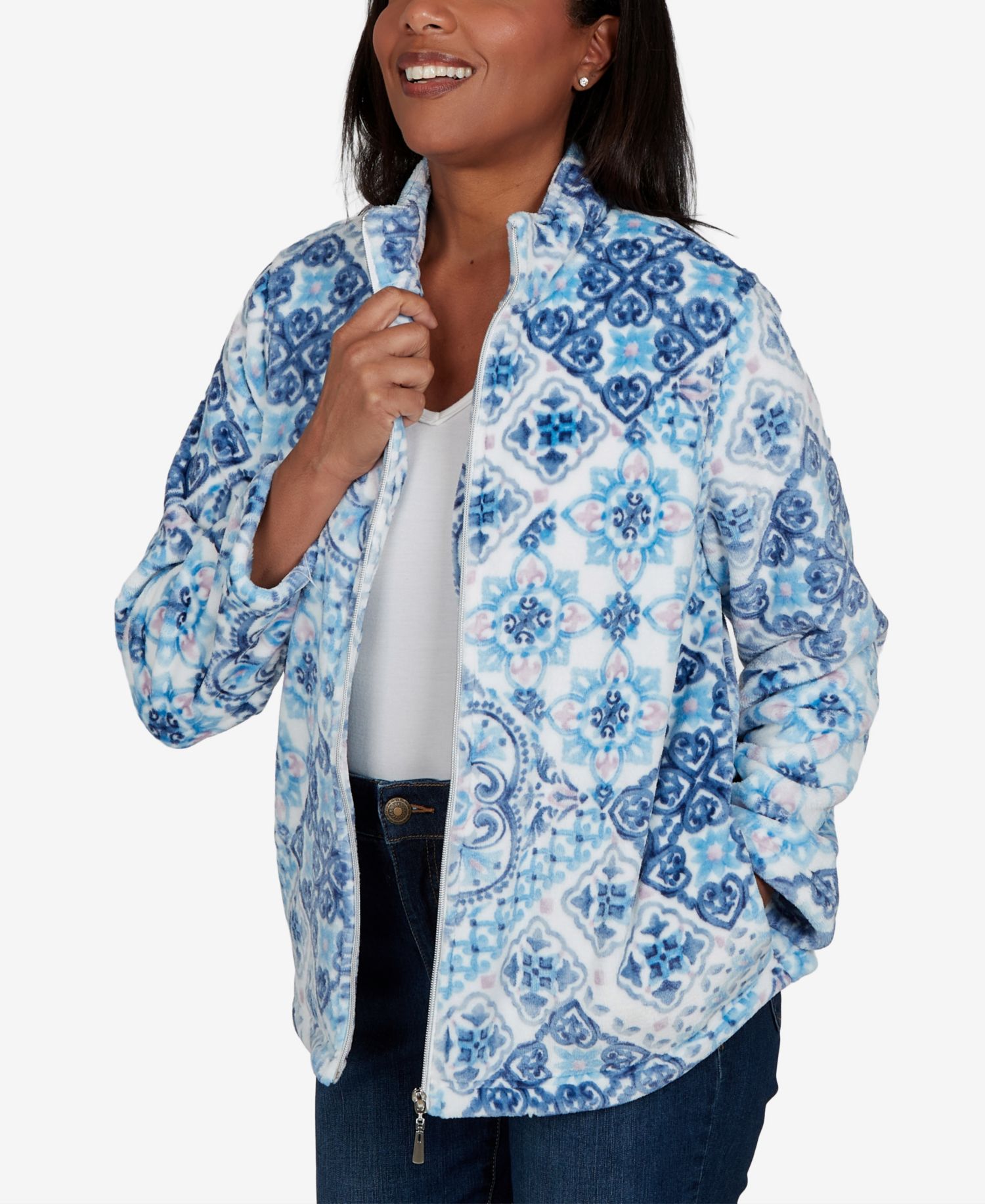 Women's Classic Soft Medallion Zip Front Jacket