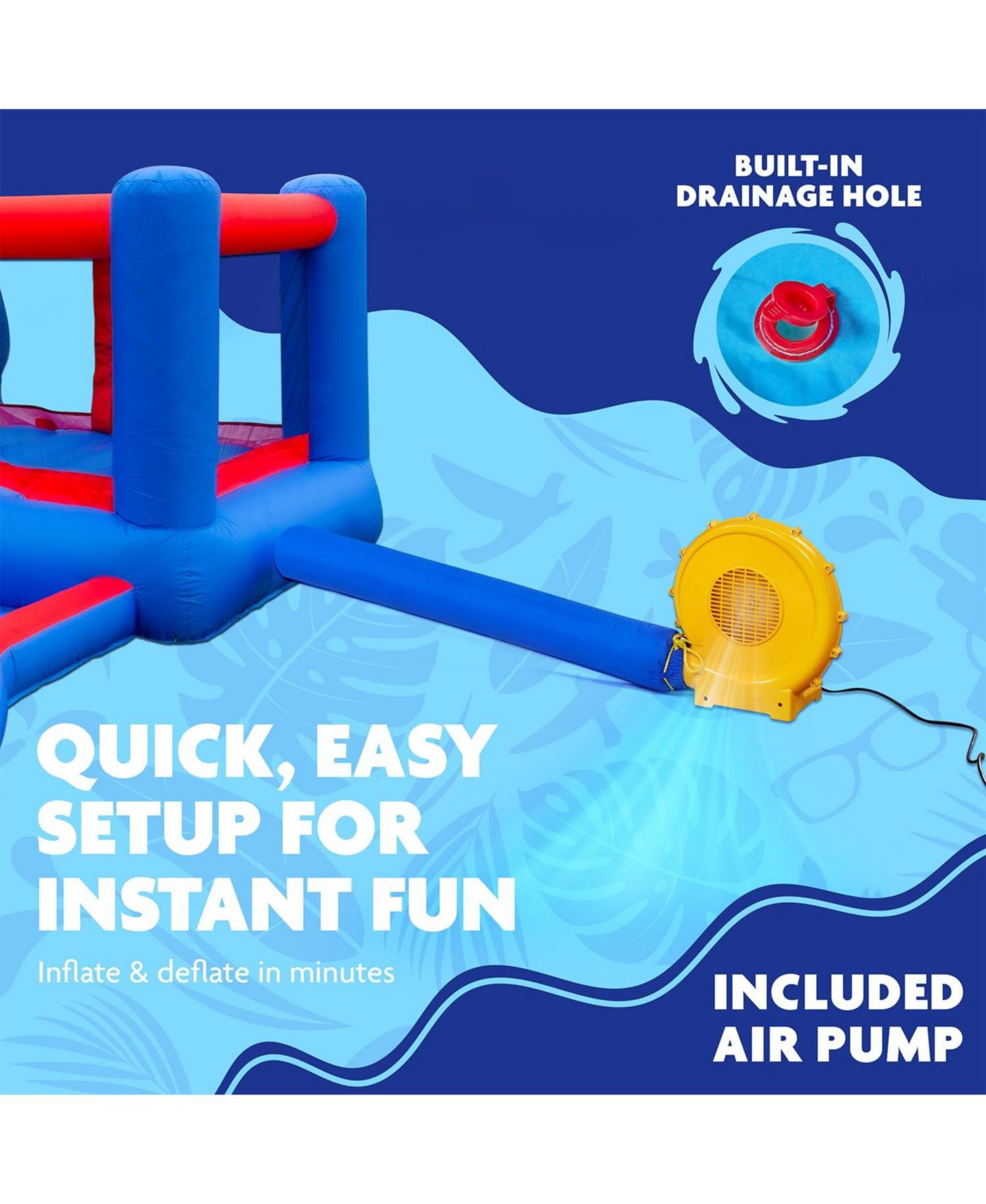Детская игрушка Sunny & Fun Inflatable Water Slide with Bounce House & Splash Pool, Puncture-Resistant, Ages 3+, цвет: Синий — фото 8