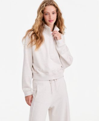 Petite French Terry Mock Neck Snap Henley Pullover Sweatshirt