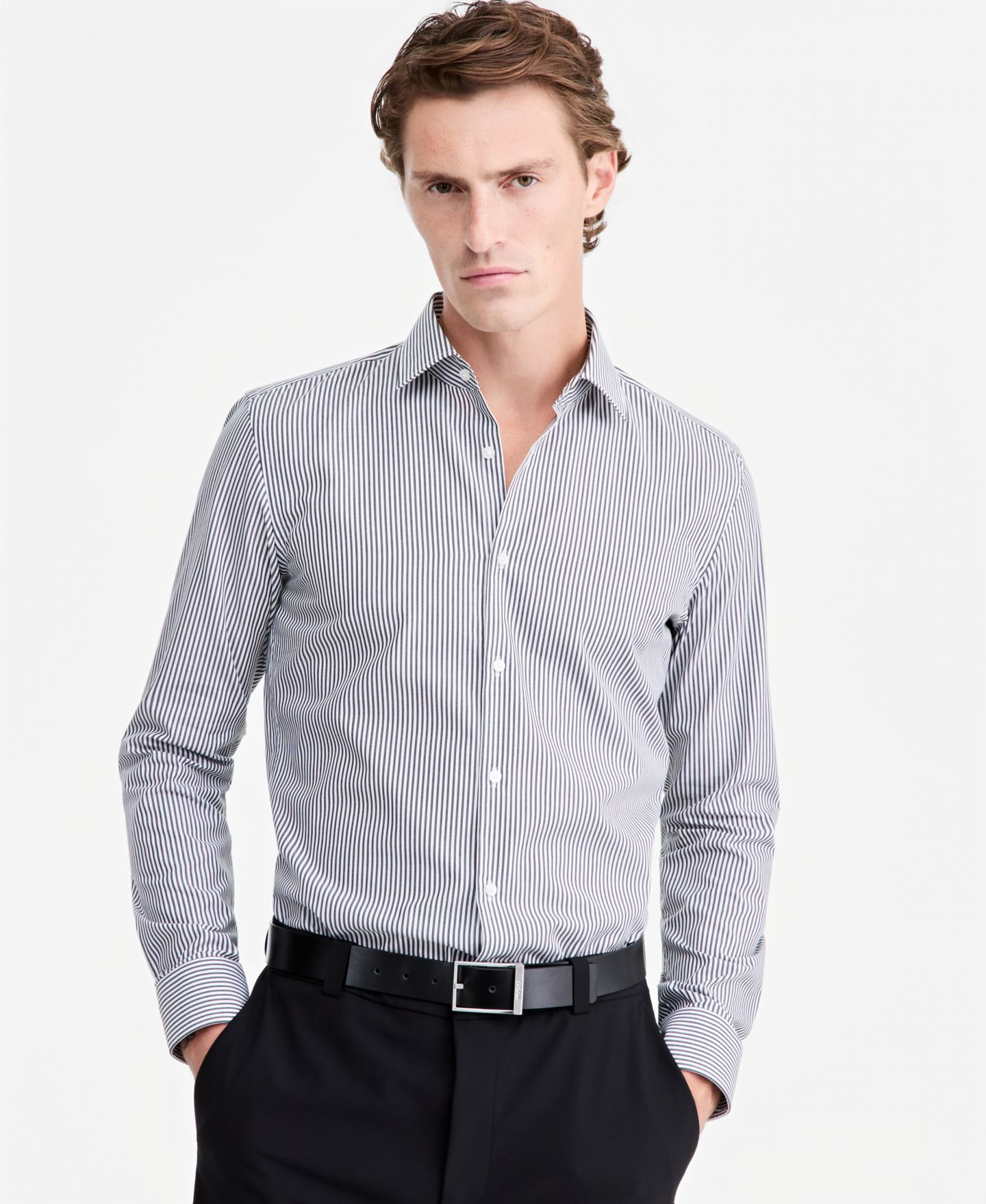 Мужская рубашка Hugo Boss HUGO by Valerio Modern-Fit Patterned Dress Shirt, цвет: Чёрный — фото 1