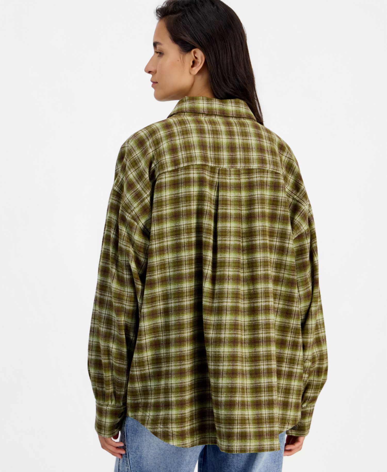 Women's Plaid Oversized Flannel Button-Up Shirt