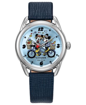 Women's Mickey and Minnie in Tandem Navy Leather Strap Watch 36mm