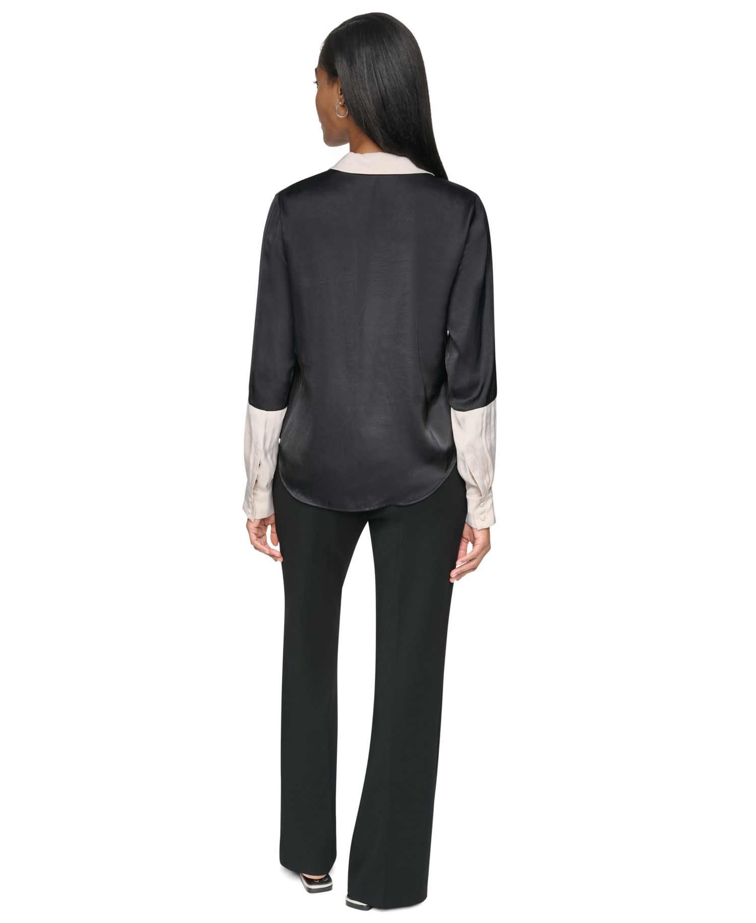 Women's Park Satin Colorblock Long-Sleeve Blouse