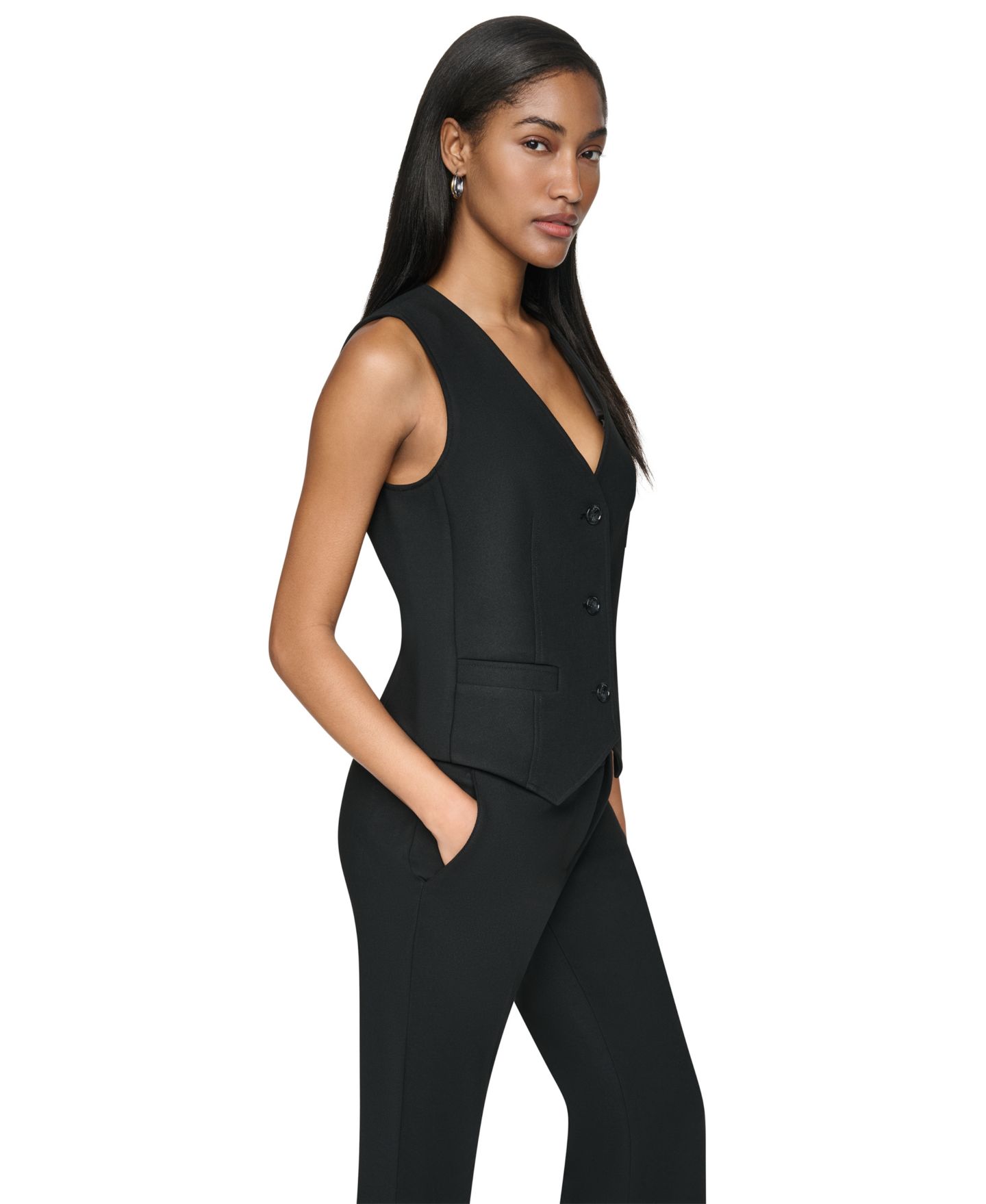 Женский жилет DKNY Double Weave V-Neck Fitted Vest, цвет: Чёрный — фото 4