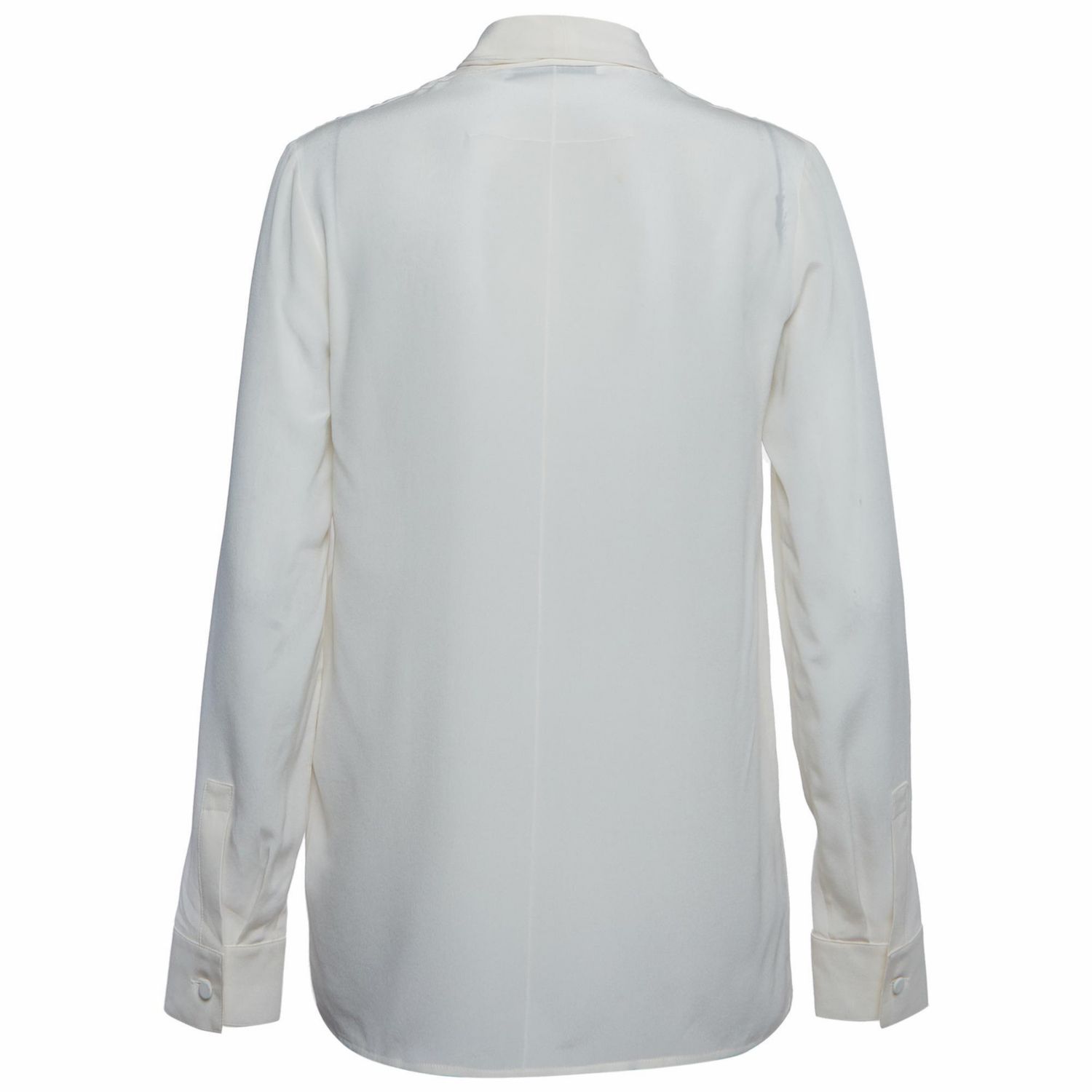 Women's Cream Silk Tie-Neck Long-Sleeve Blouse