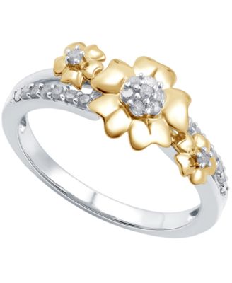 Diamond Flower Ring (1/6 ct. t.w.) in Sterling Silver & 14k Gold-Plate