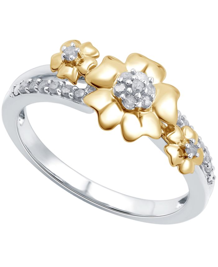 Diamond Flower Ring (1/6 ct. t.w.) in Sterling Silver & 14k Gold-Plate