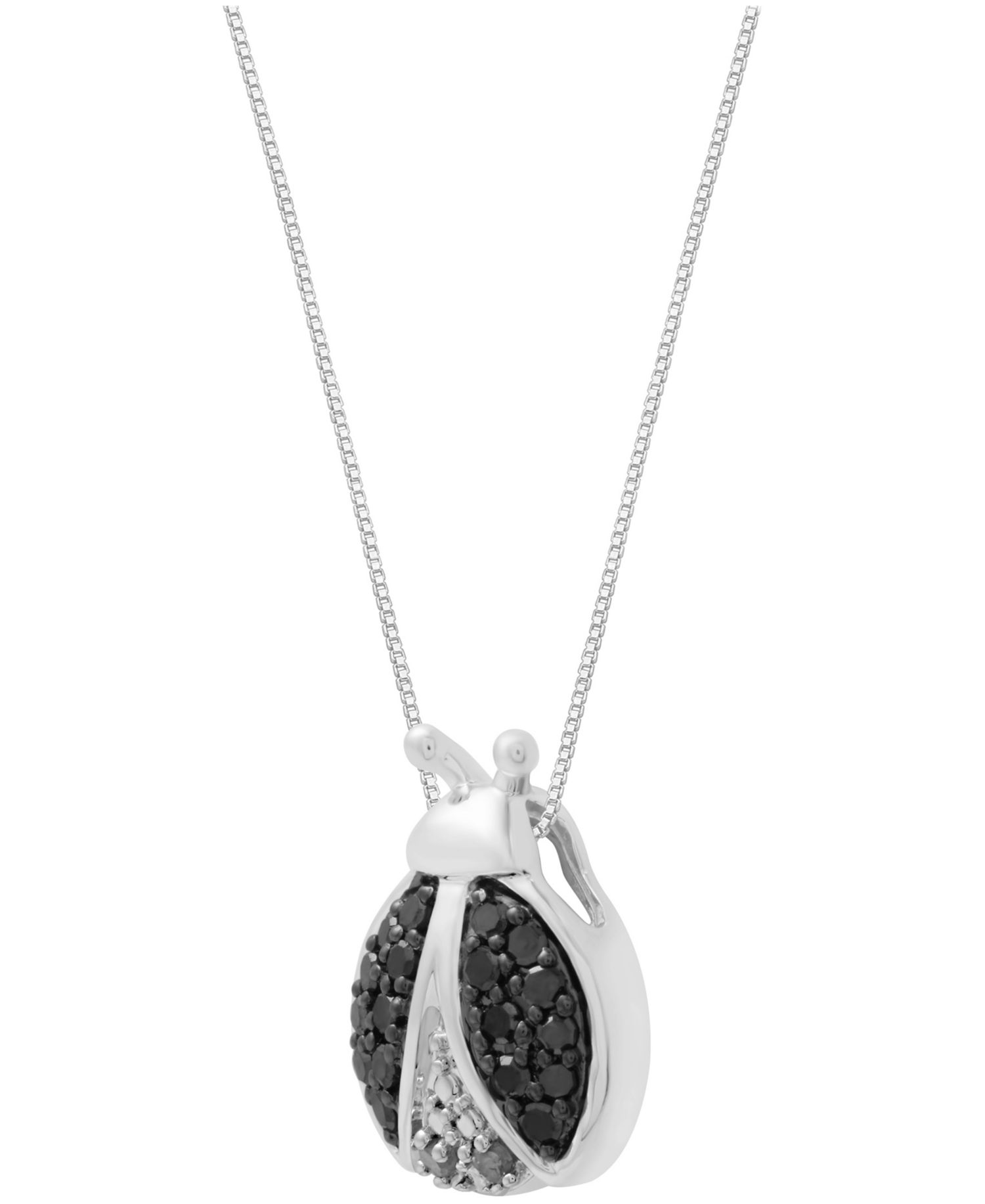 Black Diamond (1/6 ct. t.w.) & White Diamond Accent Ladybug 18" Pendant Necklace in Sterling Silver or 14k Gold-Plated Sterling Silver