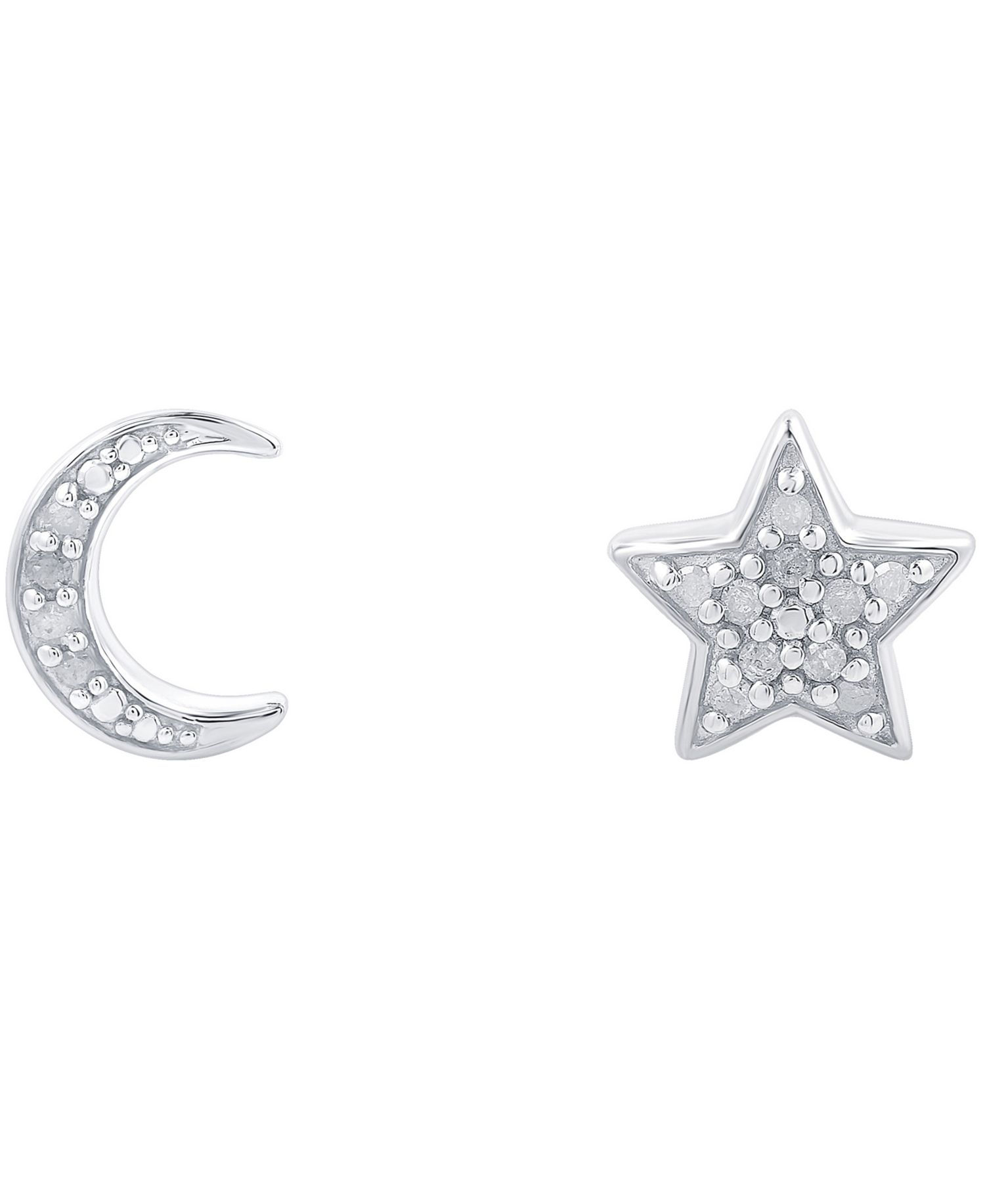 Diamond Moon & Star Stud Earrings (1/10 ct. t.w.) in Sterling Silver