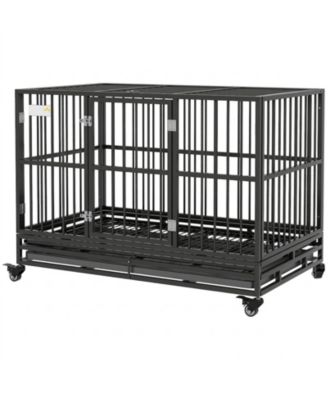 Heavy Duty Metal Dog Crate Kennel with Wheels and Removable Tray