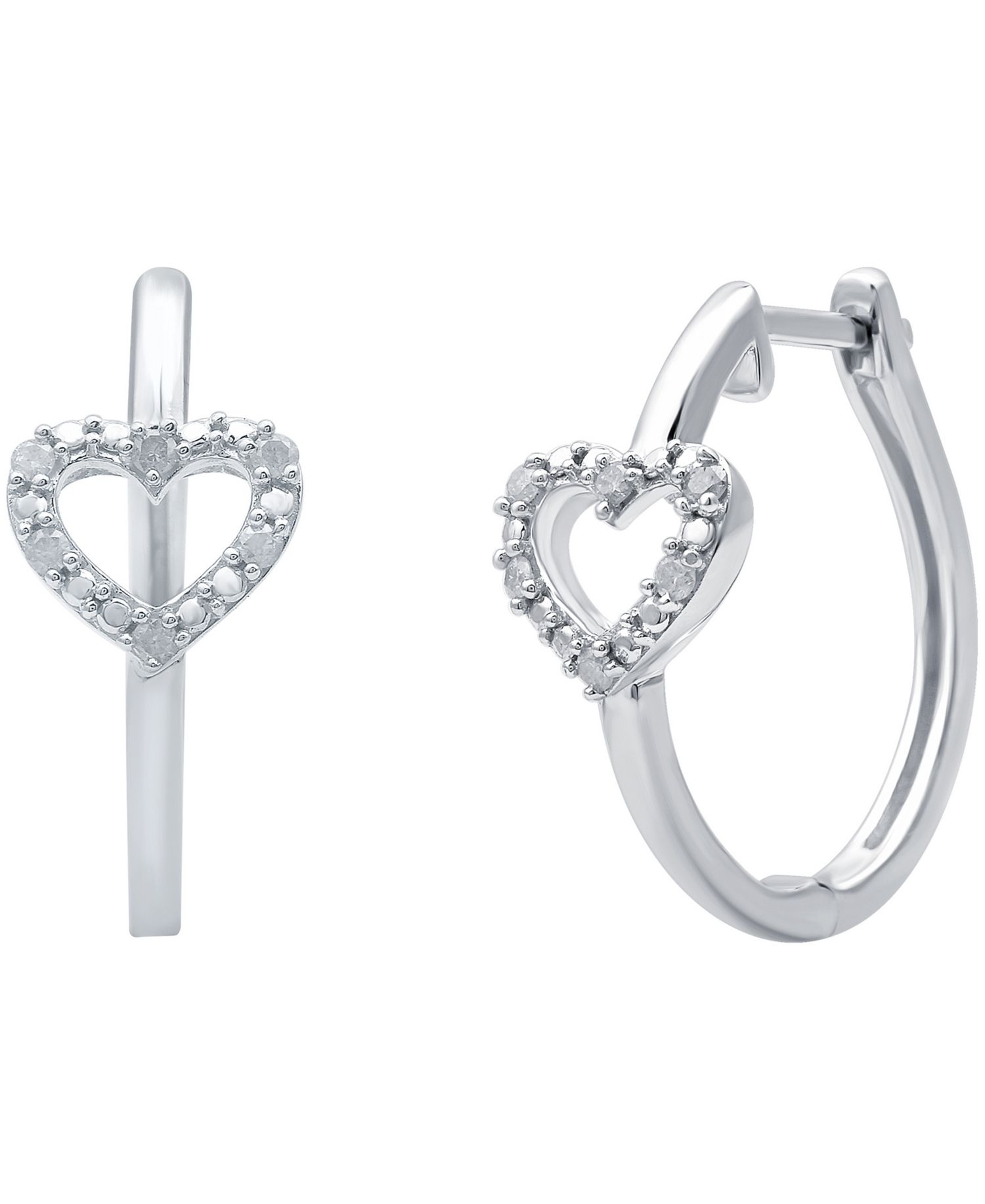 Diamond Heart Hoop Earrings (1/10 ct. t.w.) in Sterling Silver