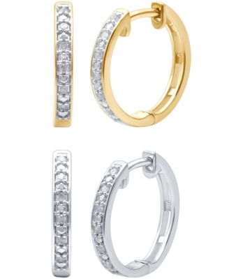2-Pc. Set Diamond Hoop Earrings (1/6 ct. t.w.) in Sterling Silver & 14k Gold-Plated Sterling Silver