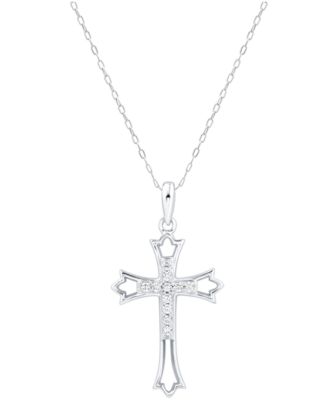 Diamond Cross Pendant Necklace (1/10 ct. t.w.) In Sterling Silver