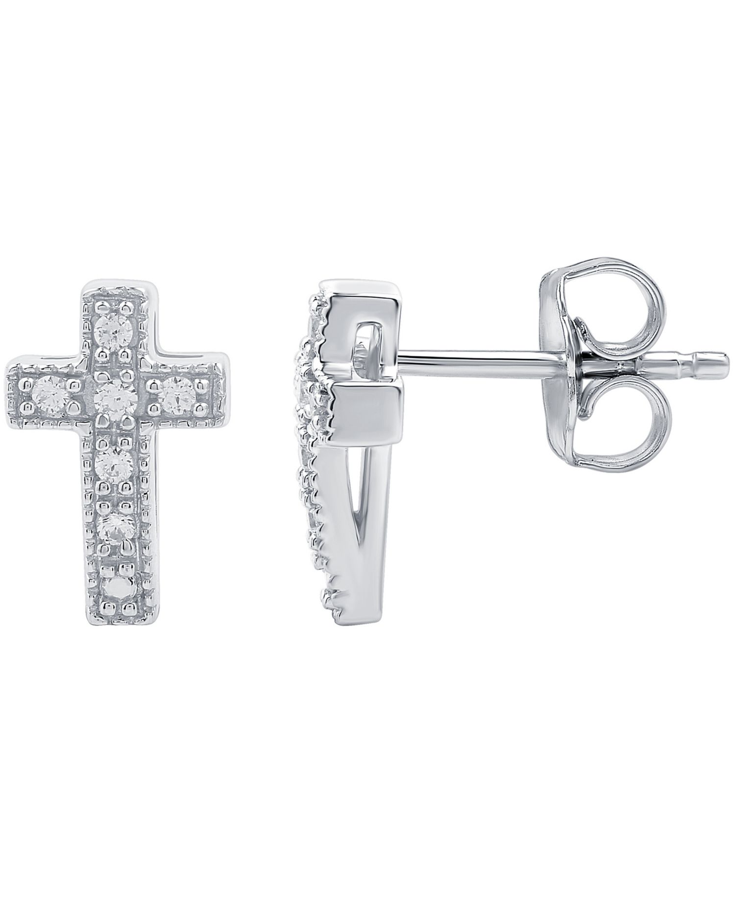 Diamond Cross Stud Earrings (1/10 ct. t.w.) in Sterling Silver