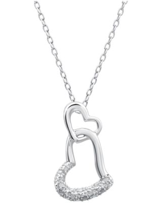 Sterling Silver Diamond Double Heart Pendant Necklace (1/10 ct. t.w.)