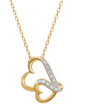 Double Wavy Heart Diamond Pendant Necklace in 18k Gold over Sterling Silver (1/10 ct. t.w.)