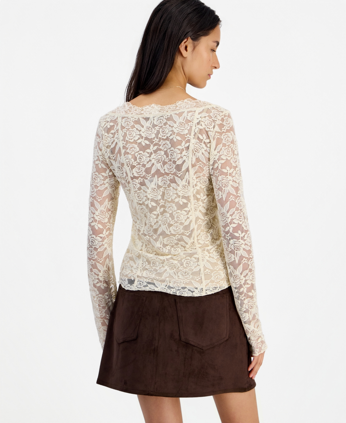And Now This Women's Lace Long-Sleeve Corset Top, Macy's Exclusive