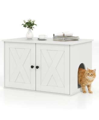 Hidden Cat Litter Box Cabinet End Table with Removable Divider Panel