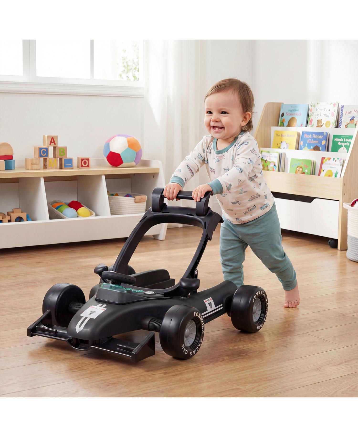Toddler 4-in-1 Push Walker Activity Center Height Adjustable with Music