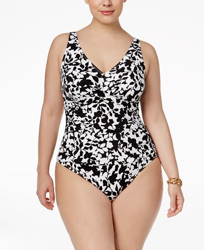 Lauren Ralph Lauren Plus Size Regent Floral-Print Tummy-Control One-Piece Swimsuit