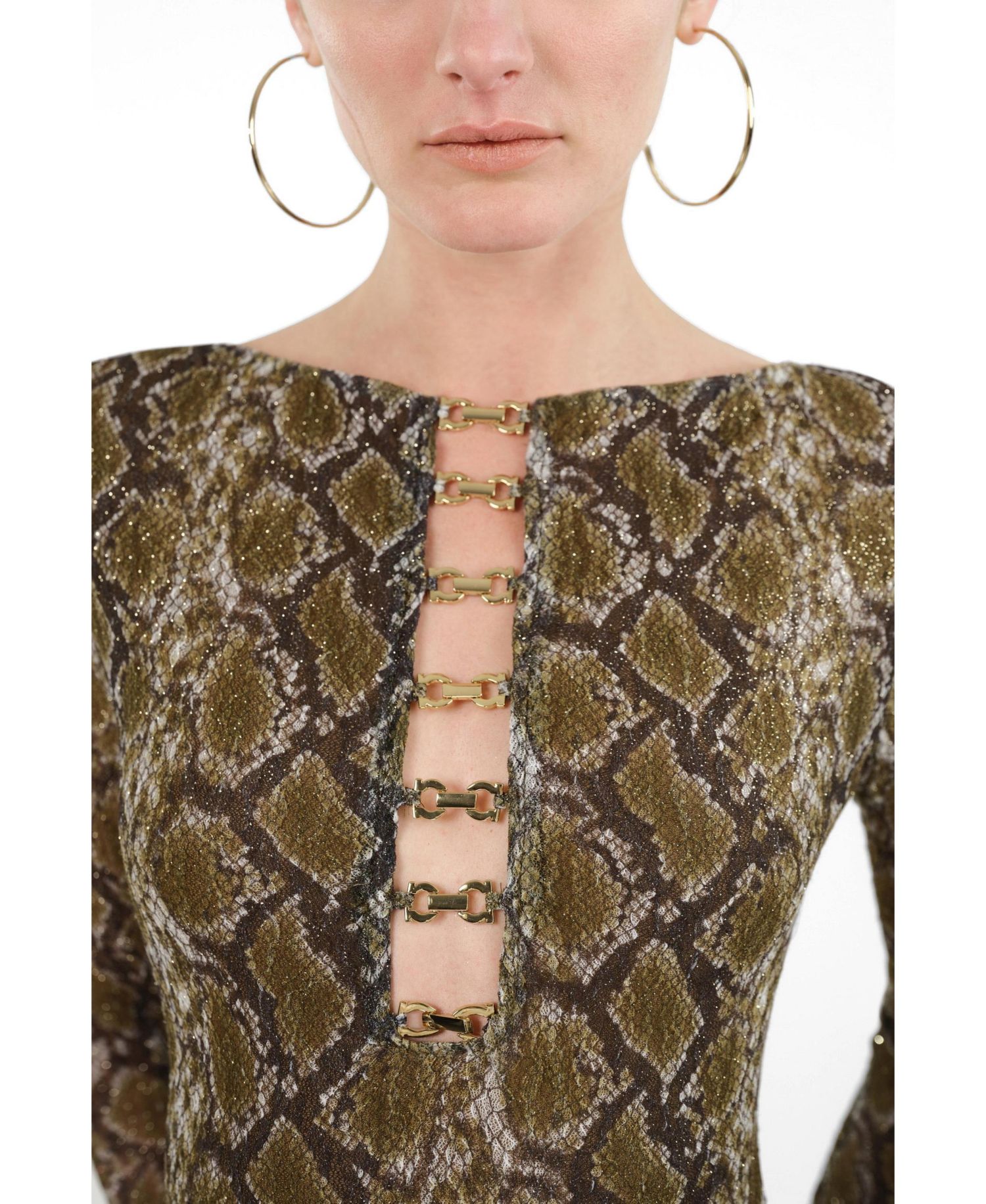 Women's Snake Print Ring Detail Long Sleeve Maxi Dress