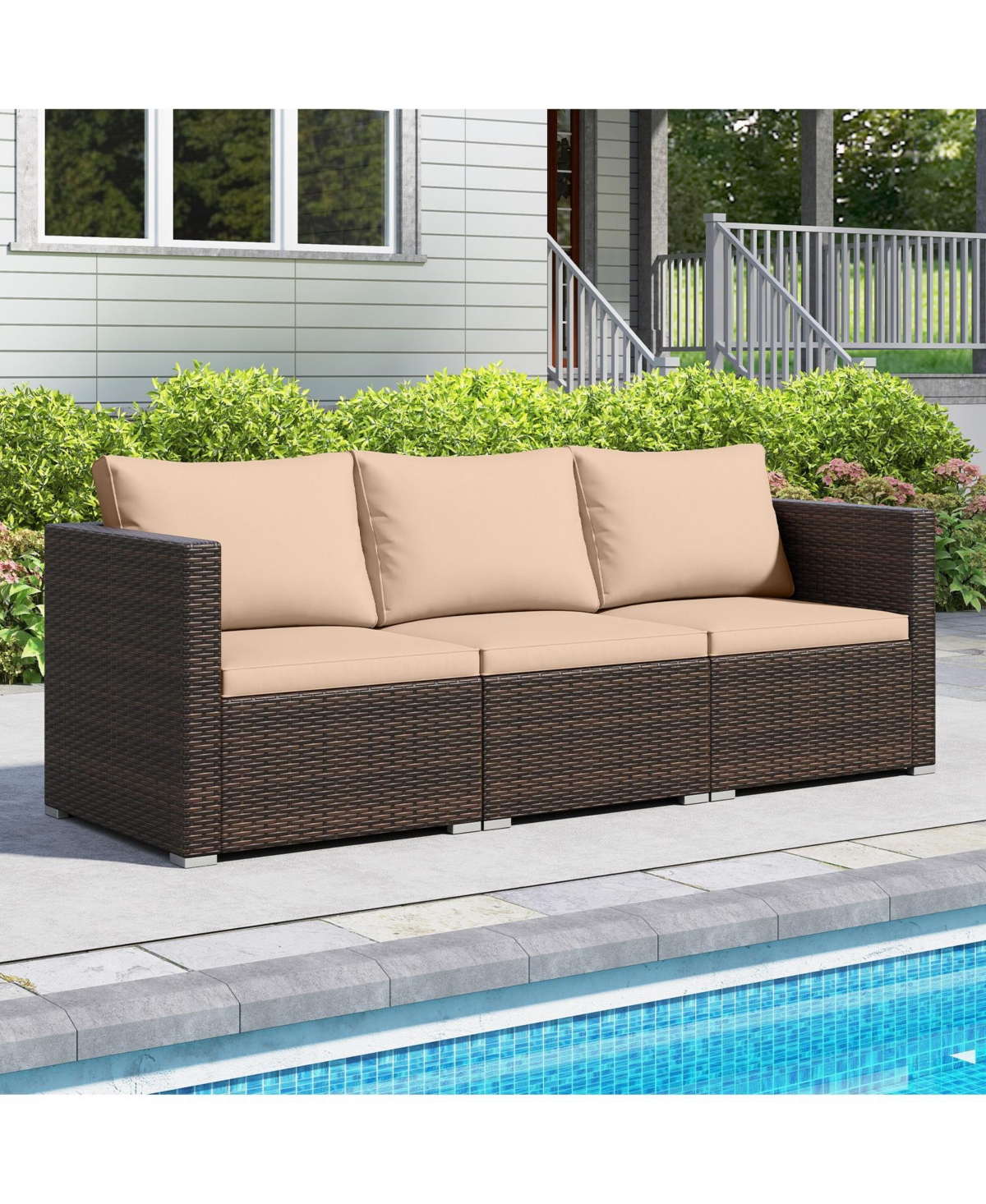 Sugift 3 Pieces Patio Sectional Sofa Set with Soft Cushions