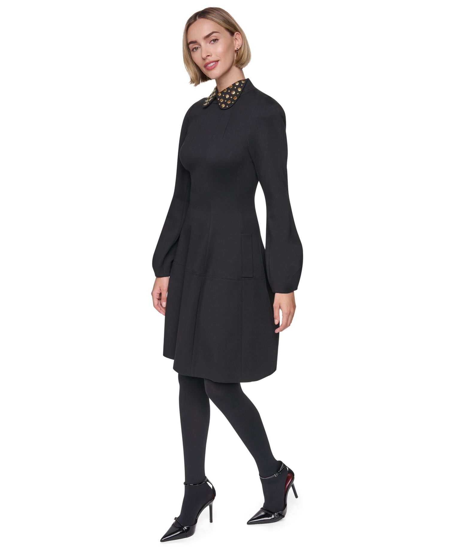 Women's Long-Sleeve Collared Domino Dress